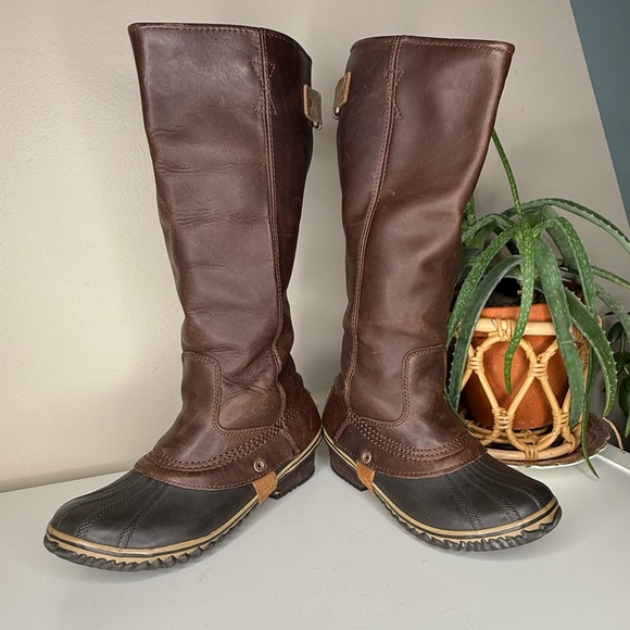 Sorel Slimpack Tall Duck Boots Brown Leather Waterproof Riding Boot 8.5 NL2007 - Picture 6 of 15
